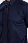 Erkek Slim Fit Dar Kesim Non-Iron Uzun Kollu Kravatlık Yaka Pamuklu Lacivert Gömlek