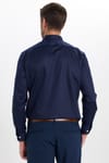 Erkek Slim Fit Dar Kesim Non-Iron Uzun Kollu Kravatlık Yaka Pamuklu Lacivert Gömlek