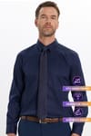 Erkek Slim Fit Dar Kesim Non-Iron Uzun Kollu Kravatlık Yaka Pamuklu Lacivert Gömlek