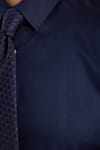 Erkek Slim Fit Dar Kesim Non-Iron Uzun Kollu Kravatlık Yaka Pamuklu Lacivert Gömlek