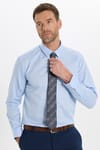 Erkek Slim Fit Dar Kesim Non-Iron Uzun Kollu Kravatlık Yaka Pamuklu Açık Mavi Gömlek