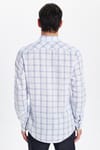 Erkek Slim Fit Dar Kesim %100 Pamuk Keten Doku Kareli Gömlek
