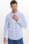Erkek Slim Fit Dar Kesim %100 Pamuk Keten Doku Kareli Gömlek