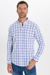 Erkek Slim Fit Dar Kesim %100 Pamuk Keten Doku Kareli Gömlek
