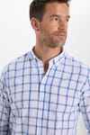 Erkek Slim Fit Dar Kesim %100 Pamuk Keten Doku Kareli Gömlek