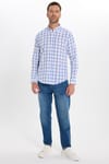 Erkek Slim Fit Dar Kesim %100 Pamuk Keten Doku Kareli Gömlek