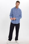 Erkek Slim Fit Dar Kesim %100 Pamuk Keten Doku Kareli Gömlek