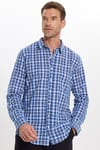 Erkek Slim Fit Dar Kesim %100 Pamuk Keten Doku Kareli Gömlek