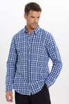 Erkek Slim Fit Dar Kesim %100 Pamuk Keten Doku Kareli Gömlek