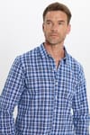 Erkek Slim Fit Dar Kesim %100 Pamuk Keten Doku Kareli Gömlek