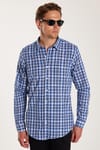 Erkek Slim Fit Dar Kesim %100 Pamuk Keten Doku Kareli Gömlek