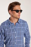 Erkek Slim Fit Dar Kesim %100 Pamuk Keten Doku Kareli Gömlek