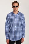 Erkek Slim Fit Dar Kesim %100 Pamuk Keten Doku Kareli Gömlek