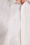 Erkek Slim Fit Dar Kesim Düğmeli Spor Yaka Keten Efekt %100 Pamuk Sarı Çizgili Yazlık Gömlek