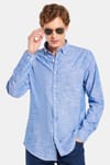 Erkek Slim Fit Dar Kesim Uzun Kol Düğmeli Spor Yaka Keten Efekt %100 Pamuk Çizgili Yazlık Gömlek