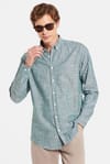 Erkek Slim Fit Dar Kesim Uzun Kol Düğmeli Spor Yaka Keten Efekt %100 Pamuk Çizgili Yazlık Gömlek