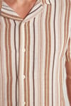 Erkek Slim Fit Dar Kesim Pamuklu Rahat Kullanım Çizgili Kısa Kollu Apaş Yaka Gömlek