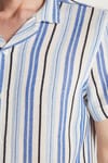 Erkek Slim Fit Dar Kesim Pamuklu Rahat Kullanım Çizgili Kısa Kollu Apaş Yaka Gömlek