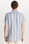 Erkek Slim Fit Dar Kesim Pamuklu Rahat Kullanım Çizgili Kısa Kollu Apaş Yaka Gömlek