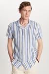 Erkek Slim Fit Dar Kesim Pamuklu Rahat Kullanım Çizgili Kısa Kollu Apaş Yaka Gömlek