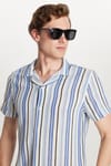 Erkek Slim Fit Dar Kesim Pamuklu Rahat Kullanım Çizgili Kısa Kollu Apaş Yaka Gömlek