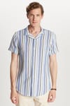 Erkek Slim Fit Dar Kesim Pamuklu Rahat Kullanım Çizgili Kısa Kollu Apaş Yaka Gömlek