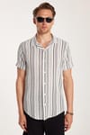 Erkek Slim Fit Dar Kesim Pamuklu Rahat Kullanım Çizgili Kısa Kollu Apaş Yaka Gömlek