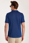 Erkek Slim Fit Örme Kumaş Apaş Yaka Rahat Kullanım Kısa Kol Lacivert Gömlek