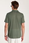 Erkek Slim Fit Örme Kumaş Apaş Yaka Rahat Kullanım Kısa Kol Haki Gömlek