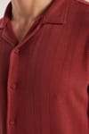 Erkek Slim Fit Örme Kumaş Apaş Yaka Rahat Kullanım Kısa Kol Kiremit Gömlek