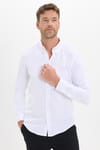 Erkek Slim Fit Dar Kesim Düz Oxford Armalı Düğmeli Yaka Beyaz Spor Gömlek
