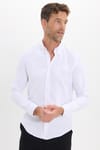 Erkek Slim Fit Dar Kesim Düz Oxford Armalı Düğmeli Yaka Beyaz Spor Gömlek