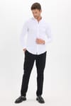 Erkek Slim Fit Dar Kesim Düz Oxford Armalı Düğmeli Yaka Beyaz Spor Gömlek