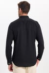 Erkek Slim Fit Dar Kesim Düz Oxford Armalı Düğmeli Yaka Siyah Spor Gömlek