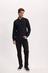 Erkek Slim Fit Dar Kesim Düz Oxford Armalı Düğmeli Yaka Siyah Spor Gömlek