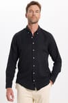 Erkek Slim Fit Dar Kesim Düz Oxford Armalı Düğmeli Yaka Siyah Spor Gömlek