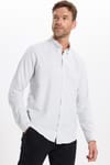 Erkek Slim Fit Dar Kesim Düz Oxford Armalı Düğmeli Yaka Gri Spor Gömlek