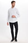 Erkek Slim Fit Dar Kesim Düz Oxford Armalı Düğmeli Yaka Gri Spor Gömlek