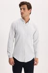 Erkek Slim Fit Dar Kesim Düz Oxford Armalı Düğmeli Yaka Gri Spor Gömlek