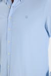 Erkek Slim Fit Dar Kesim Düz Oxford Armalı Düğmeli Yaka Mavi Spor Gömlek
