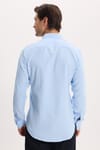 Erkek Slim Fit Dar Kesim Düz Oxford Armalı Düğmeli Yaka Mavi Spor Gömlek
