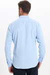 Erkek Slim Fit Dar Kesim Düz Oxford Armalı Düğmeli Yaka Mavi Spor Gömlek