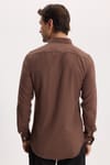 Erkek Slim Fit Dar Kesim Düz Oxford Armalı Düğmeli Yaka Kahverengi Spor Gömlek