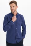 Erkek Slim Fit Dar Kesim Düz Oxford Armalı Düğmeli Yaka Lacivert Spor Gömlek