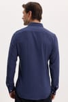 Erkek Slim Fit Dar Kesim Düz Oxford Armalı Düğmeli Yaka Lacivert Spor Gömlek