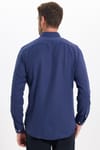 Erkek Slim Fit Dar Kesim Düz Oxford Armalı Düğmeli Yaka Lacivert Spor Gömlek
