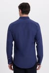 Erkek Slim Fit Dar Kesim Düz Oxford Armalı Yaka Düğmeli Lacivert Spor Gömlek