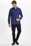 Erkek Slim Fit Dar Kesim Düz Oxford Armalı Düğmeli Yaka Lacivert Spor Gömlek