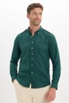 Erkek Slim Fit Dar Kesim Düz Oxford Armalı Düğmeli Yaka Haki Spor Gömlek