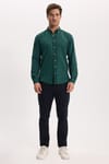 Erkek Slim Fit Dar Kesim Düz Oxford Armalı Düğmeli Yaka Haki Spor Gömlek